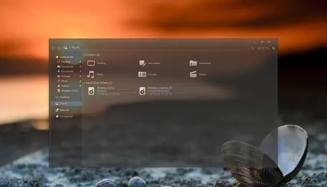 Tùy biến giao diện Windows 10 với hiệu ứng trong suốt hiện đại