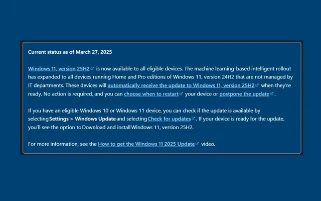 Microsoft tự động nâng cấp Windows 11 25H2 cho PC đang chạy 24H2