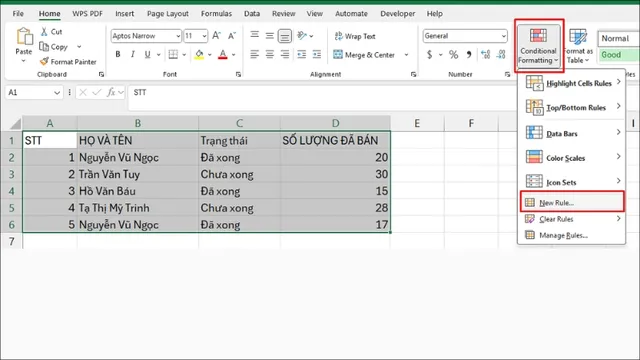 Cách tô màu theo điều kiện trong Excel nhanh và tự động