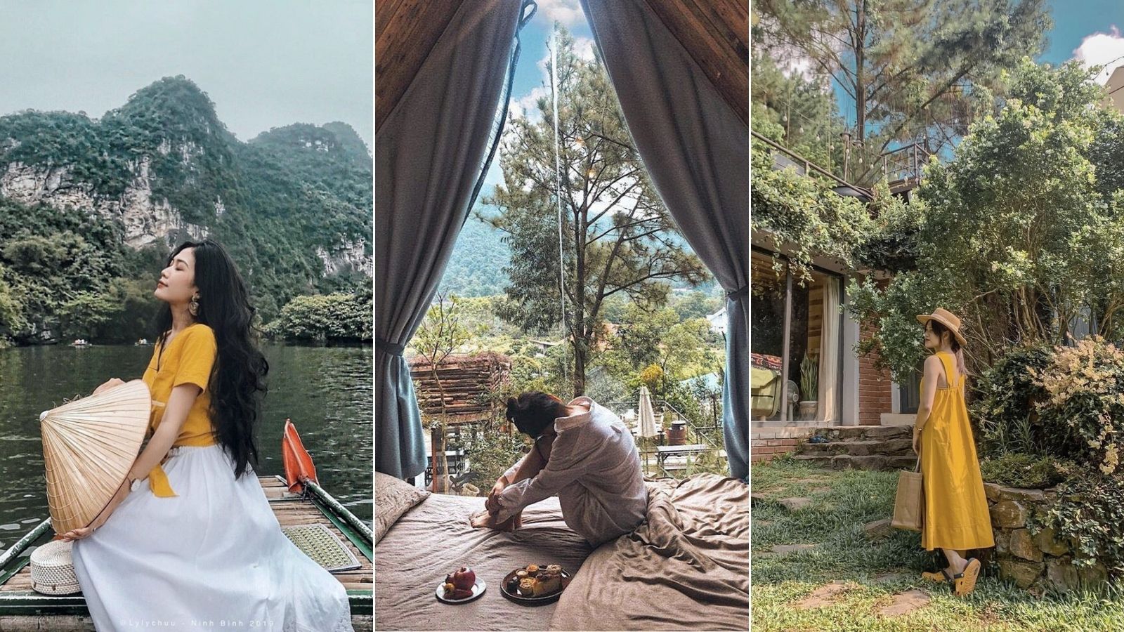Ba cô gái chụp ảnh tại điểm staycation gần Hà Nội – kỳ nghỉ gần nhà