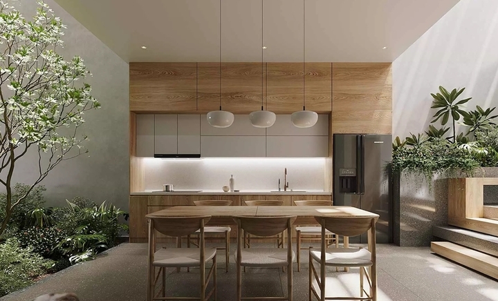 Nhà bếp mở liên thông phòng khách — xu hướng phổ biến cho căn hộ đô thị Việt Nam 2026