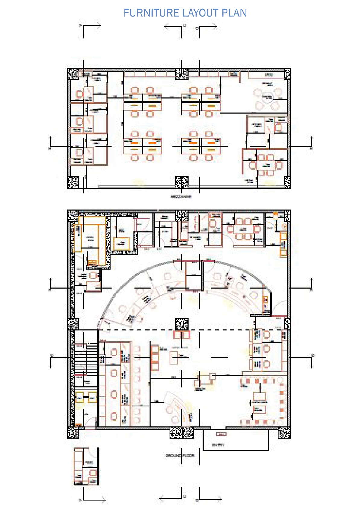 Phòng khách có sofa giường và bàn làm việc tích hợp tủ lưu trữ