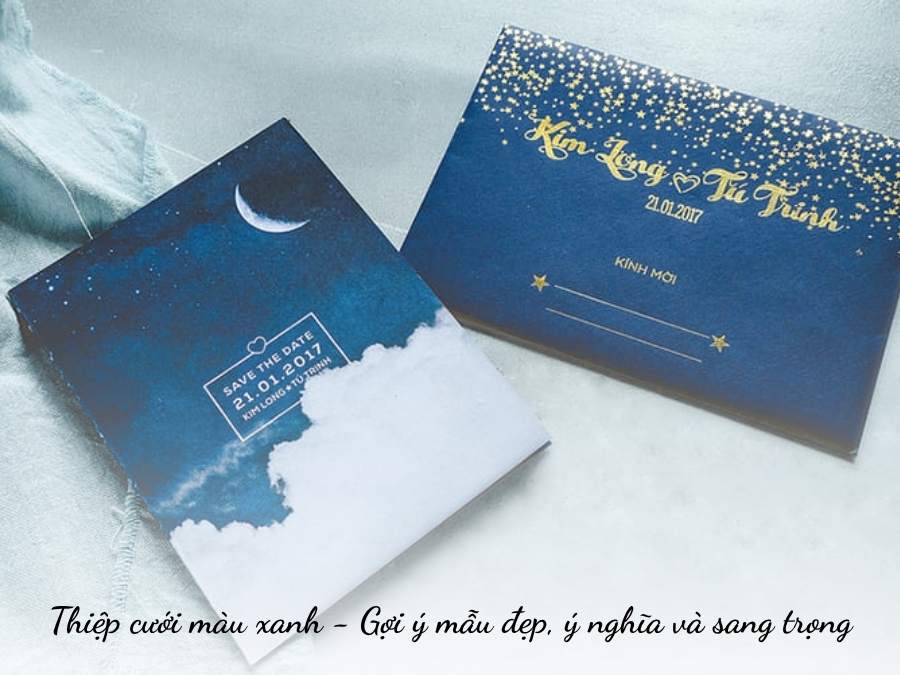 Thiệp cưới màu xanh teal sang trọng với ép kim vàng