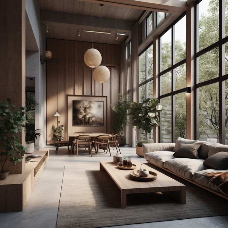 Không gian phòng khách theo phong cách Japandi với gỗ tự nhiên và gam màu be