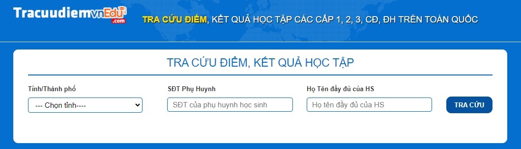Giao diện tra cứu điểm vnEdu trên thiết bị di động