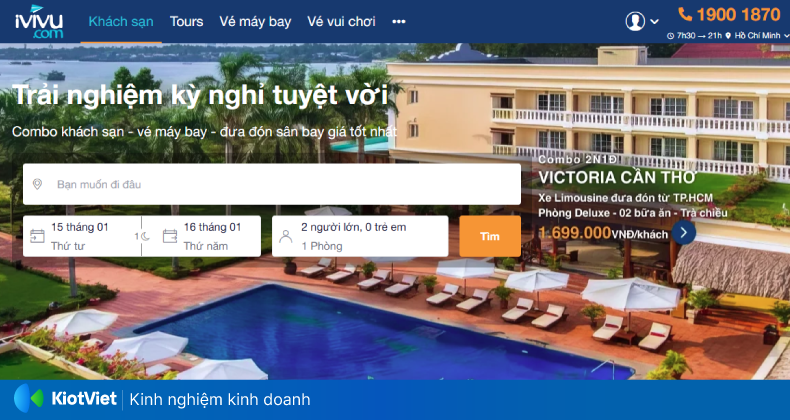 Giao diện ứng dụng iVIVU đặt phòng khách sạn tại Việt Nam
