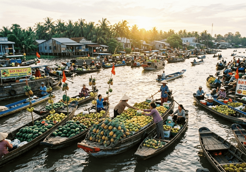 Chợ nổi Cái Răng nổi tiếng với những khung cảnh buôn bán sầm uất trên sông