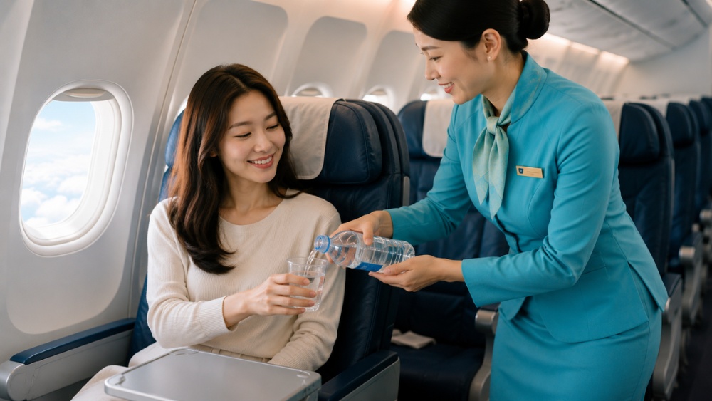 Uống đủ nước khi đi máy bay giúp hạn chế mệt mỏi