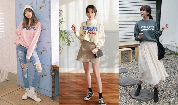 Áo sweater phối chân váy xếp ly dịu dàng đầu xuân
