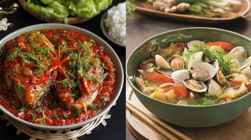 Cá thu sốt cà chua - Canh nghêu nấu chua