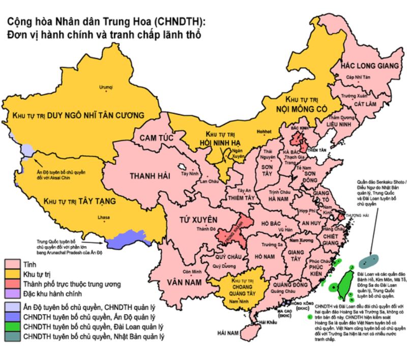 Danh sách 34 tỉnh thành, khu tự trị và đặc khu của Trung Quốc