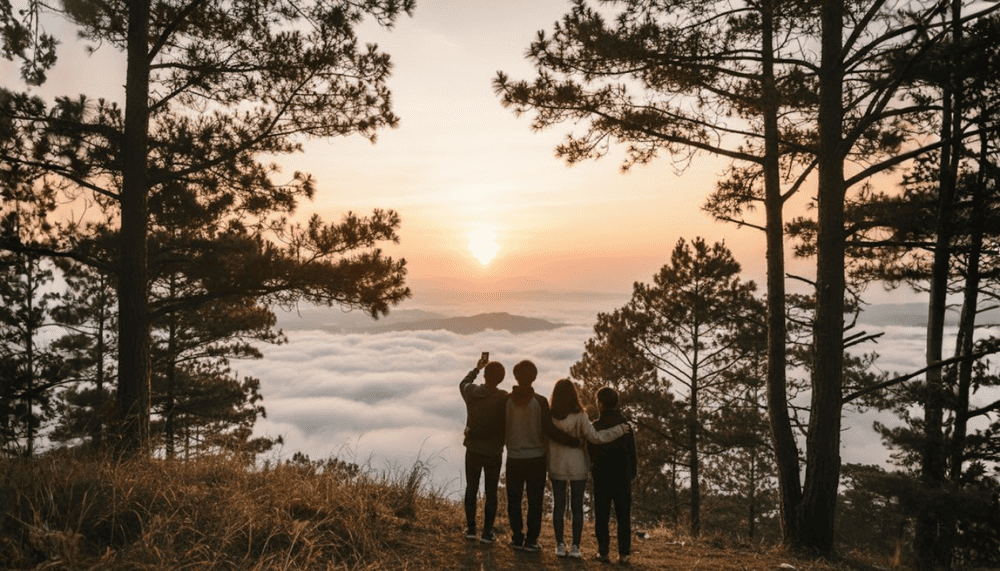 Đỉnh Hòn Bồ giữa khung cảnh săn mây