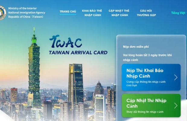 Tờ khai nhập cảnh điện tử TWAC của Đài Loan