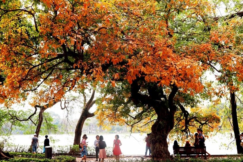 Mùa thu Hà Nội với không khí dịu nhẹ quanh Hồ Hoàn Kiếm