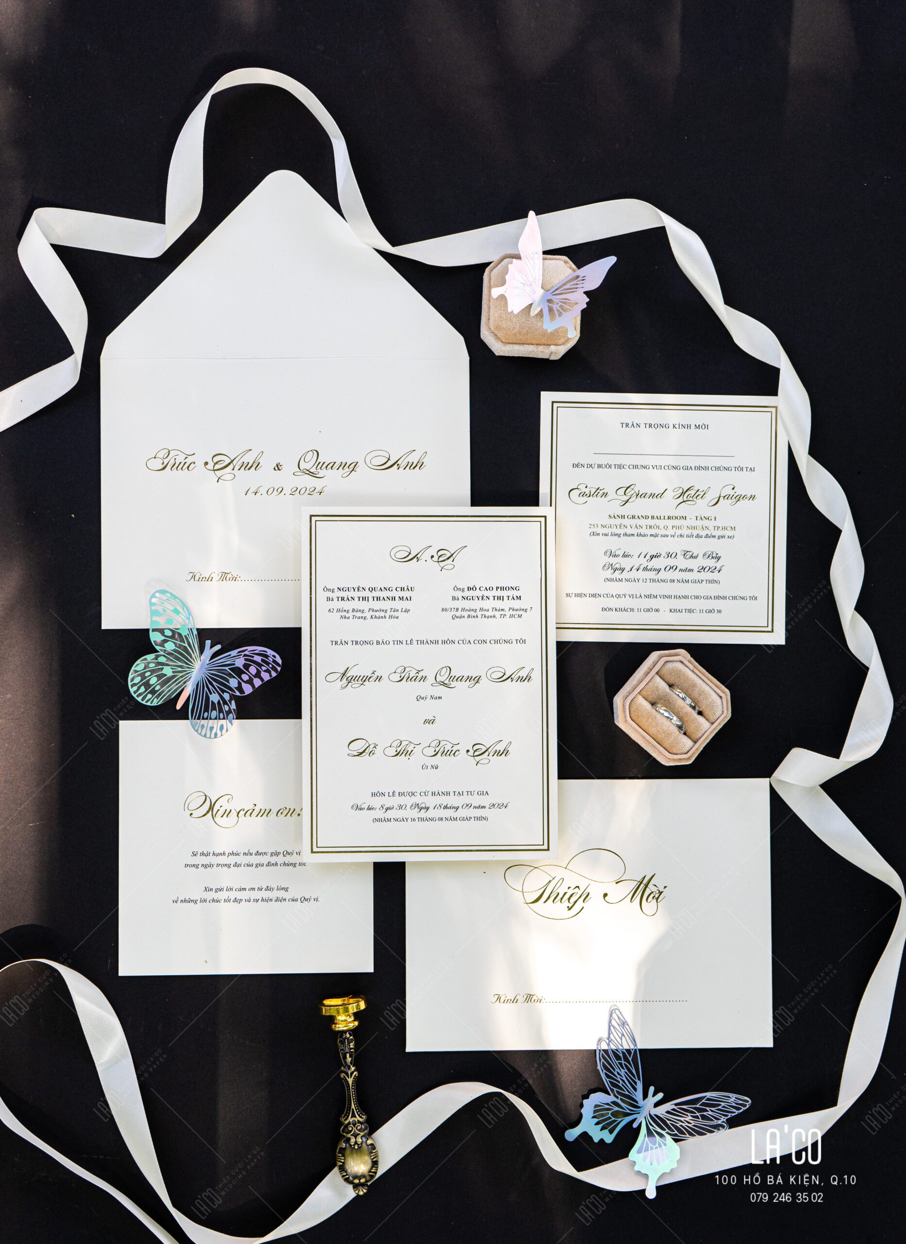 Thiệp cưới gold foil in vàng thanh lịch