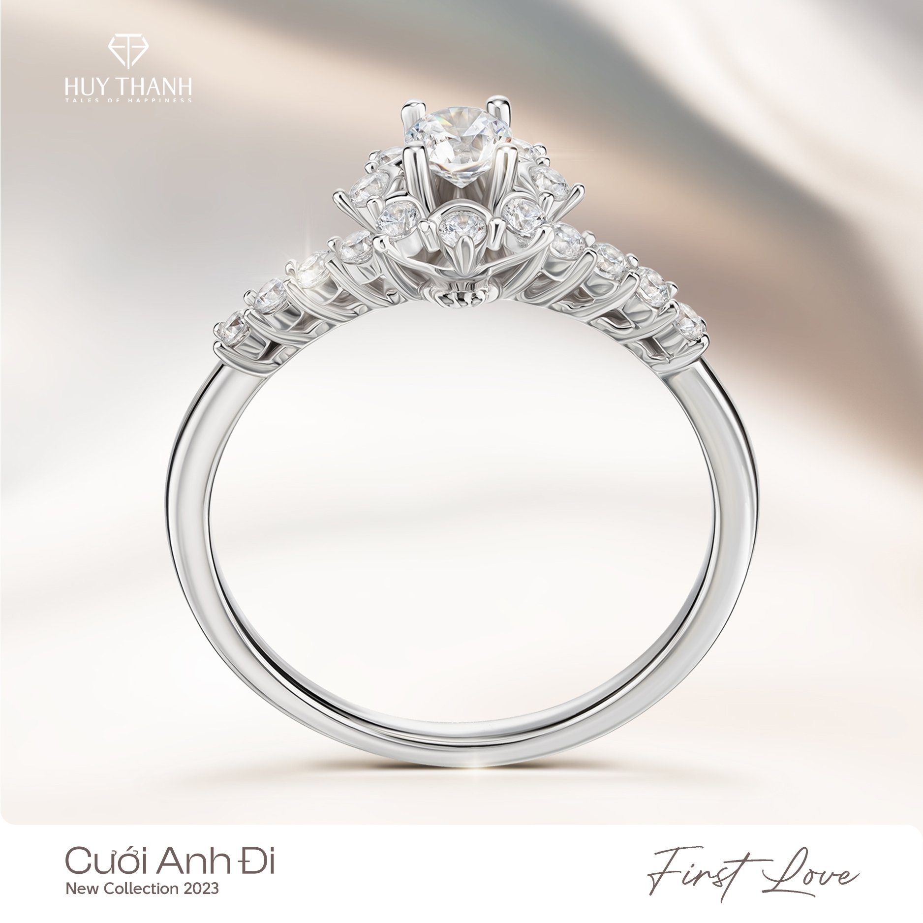 nhẫn cầu hôn First Love giọt sương mai kim cương lab-grown 3.6 li