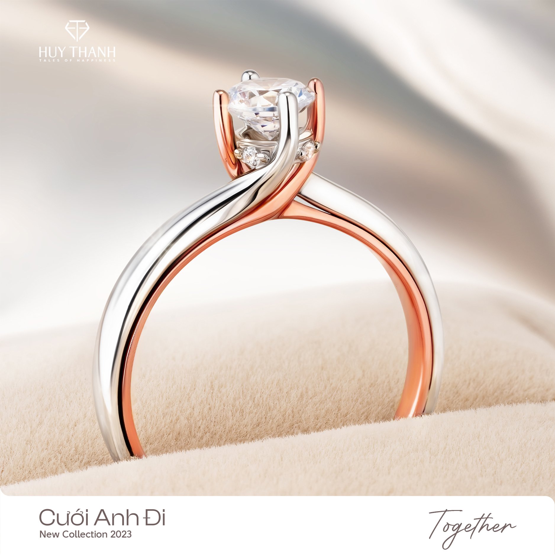 nhẫn cầu hôn Together Moissanite 5 li vàng hồng vàng trắng