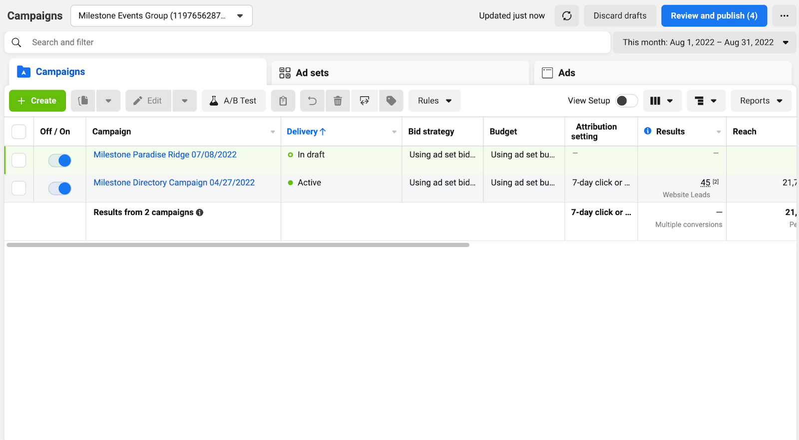 Giao diện Meta Ads Manager