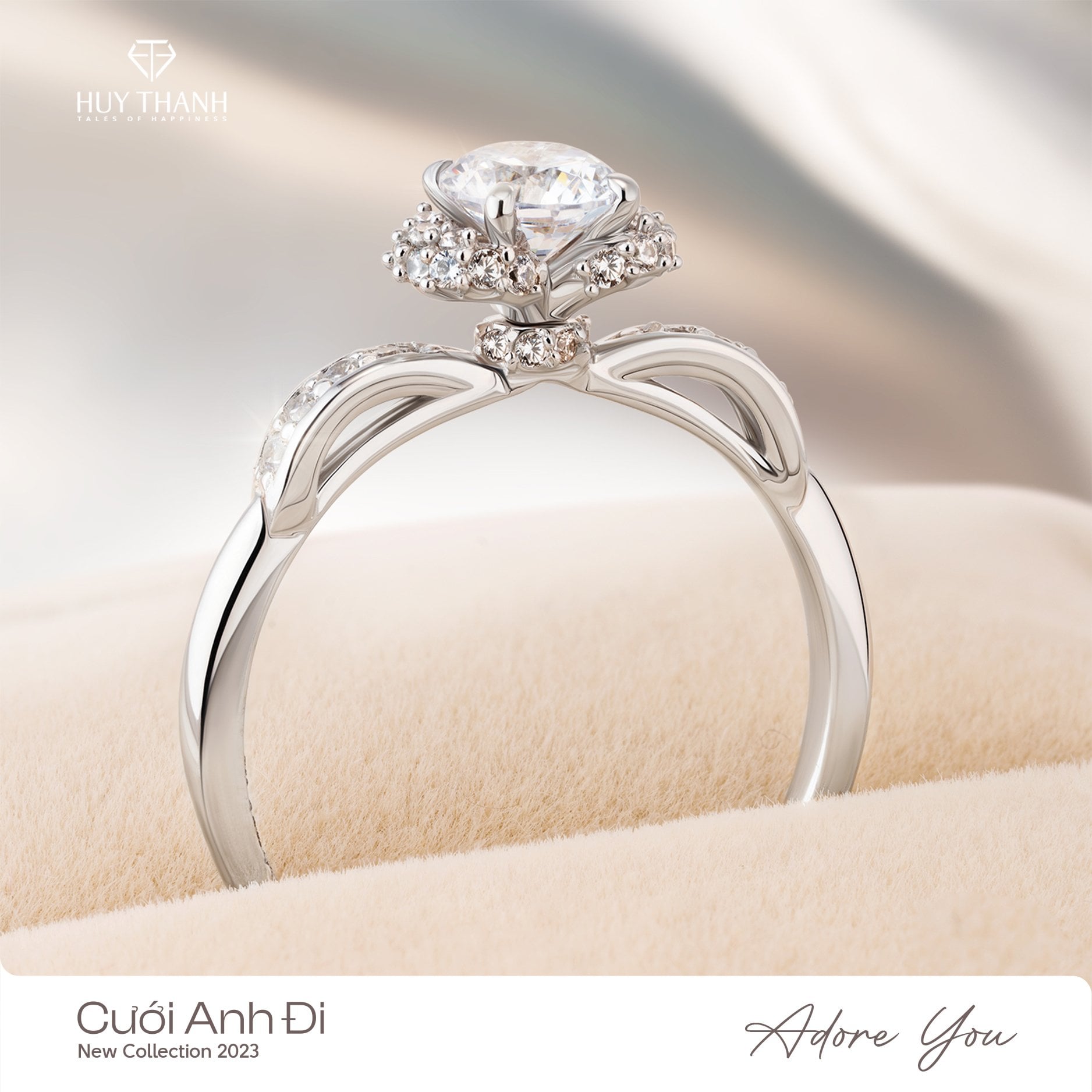 nhẫn cầu hôn Adora You hình nơ tinh tế CZ