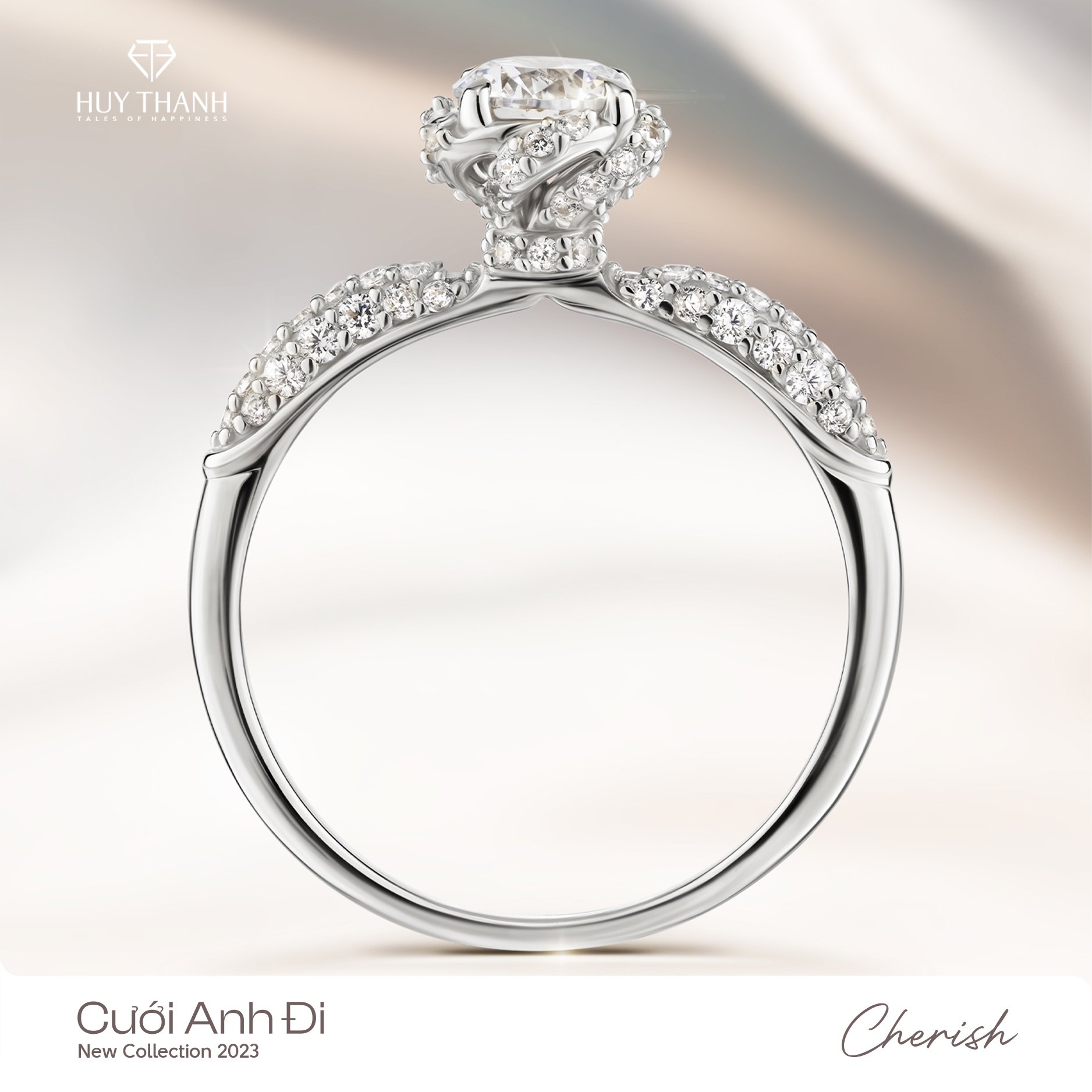 nhẫn cầu hôn Cherish thiết kế bông hoa 3D CZ