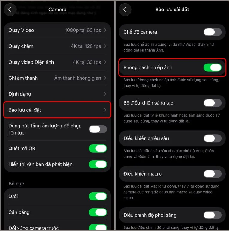 Thiết lập màu ảnh iPhone
