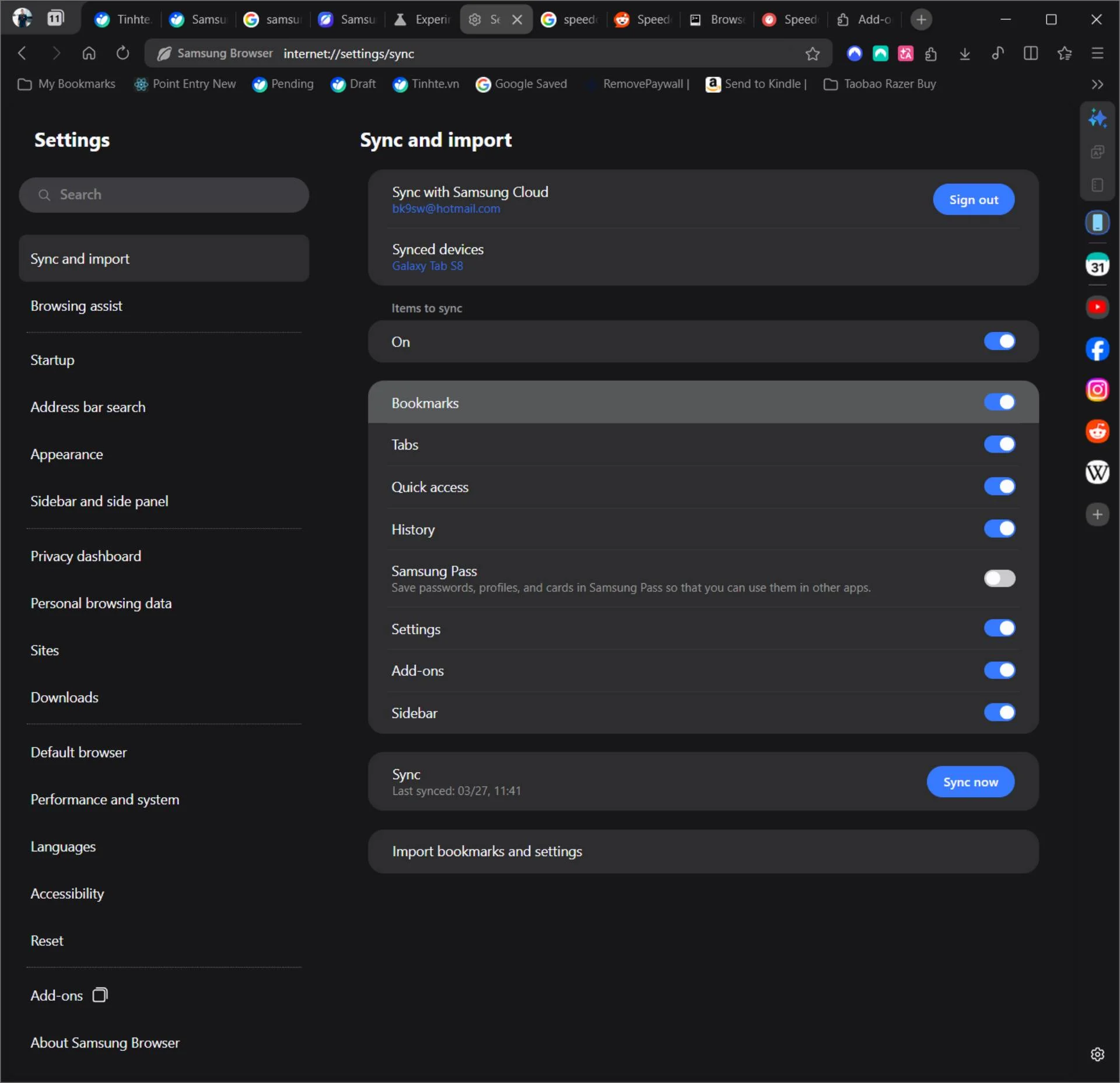 Samsung Browser settings - nguồn từ Tinh Tế