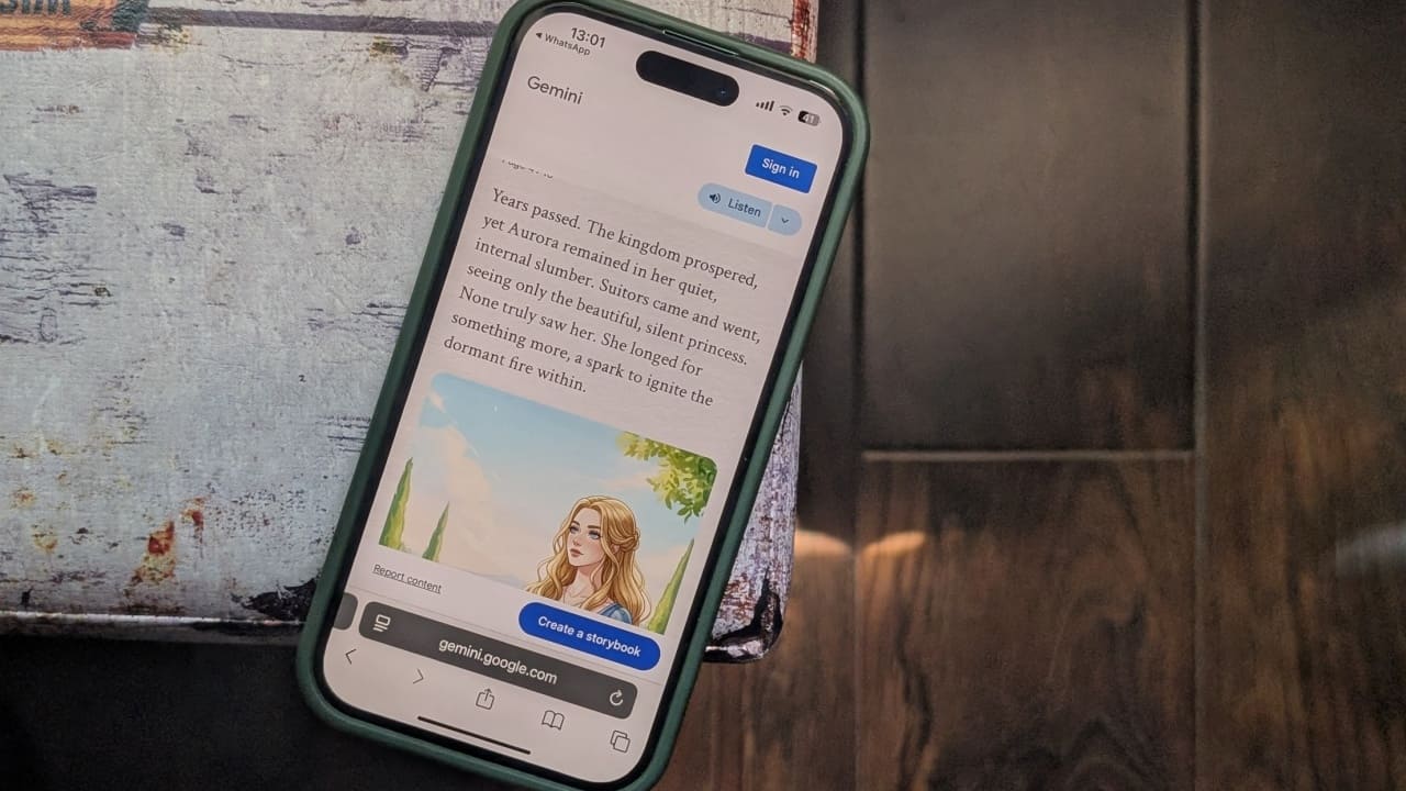 Giao diện Gemini Storybook cho phép nhập kịch bản tạo tranh truyện