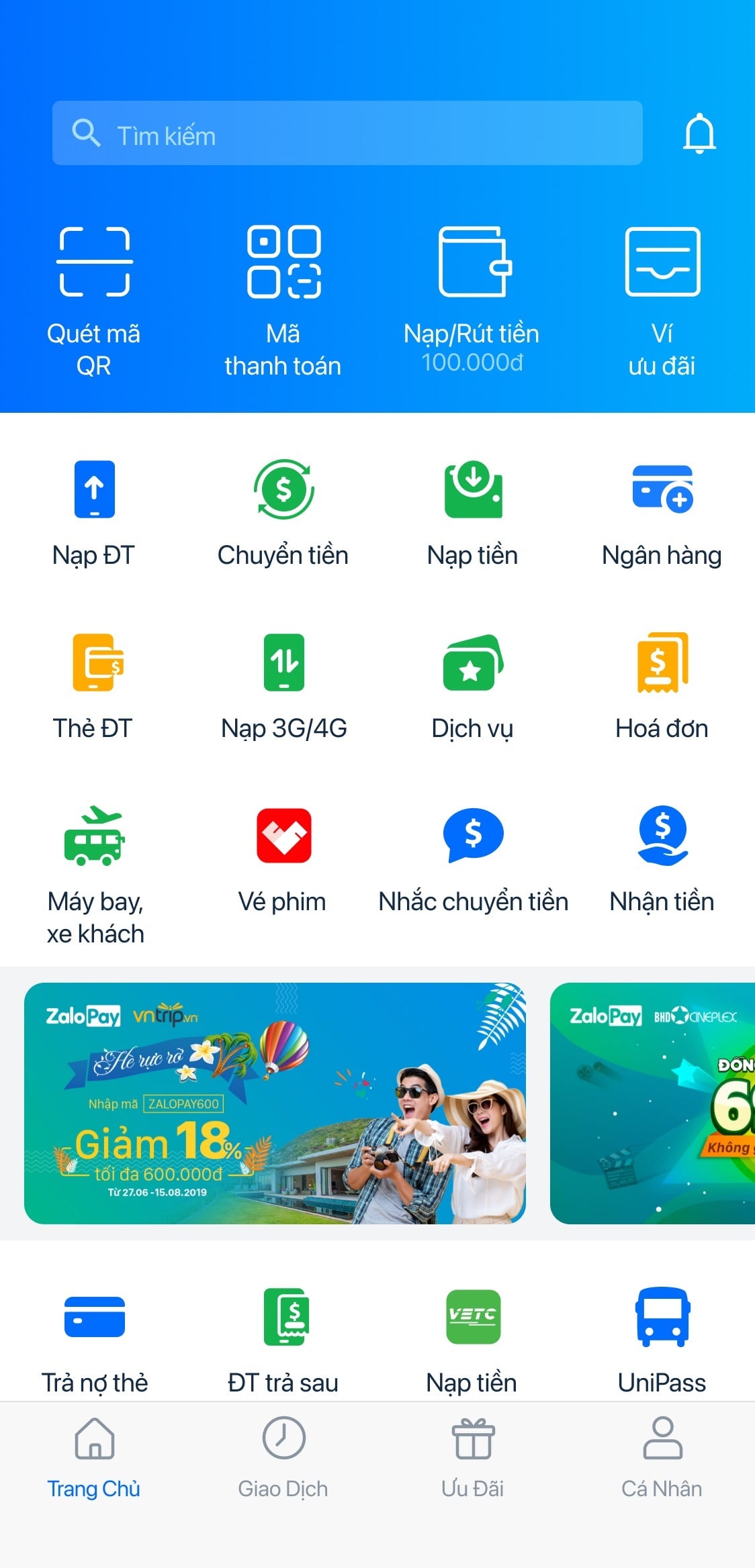 Giao diện chọn nhà mạng và mệnh giá nạp