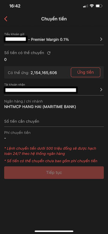 Thao tác tra cứu tiền bán chờ về