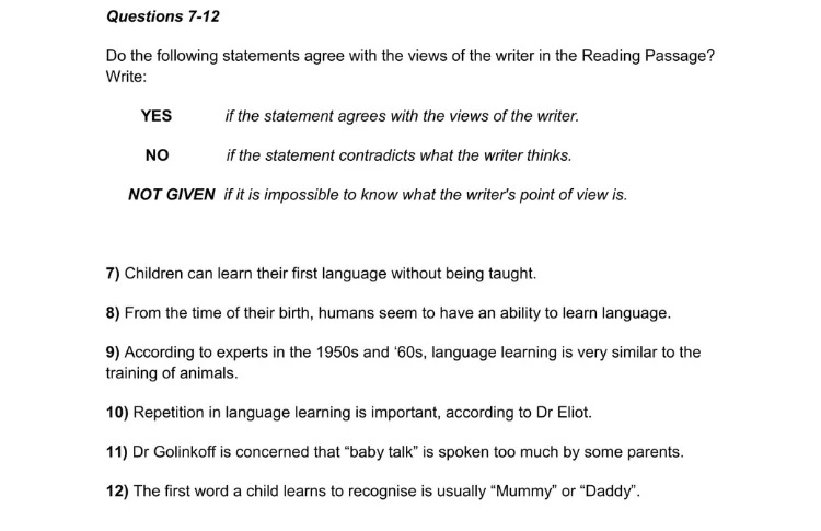 Dạng bài Yes / No / Not Given trong IELTS Reading