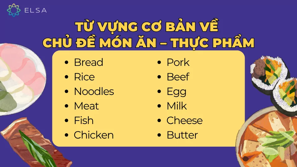 Từ vựng tiếng Anh cơ bản về chủ đề món ăn – thực phẩm