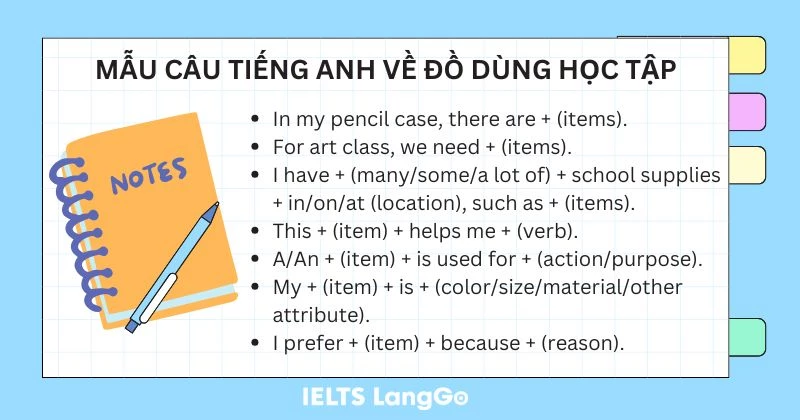 Mẫu câu tiếng Anh về đồ dùng học tập
