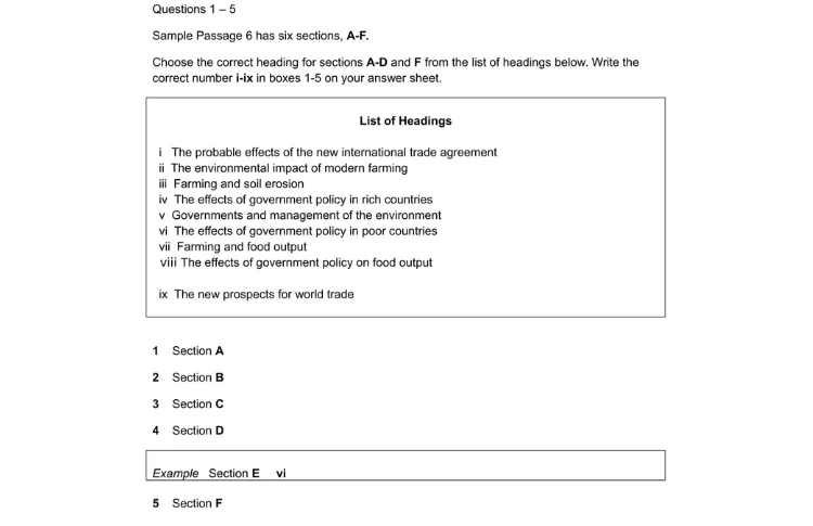 Dạng bài Matching Headings phổ biến