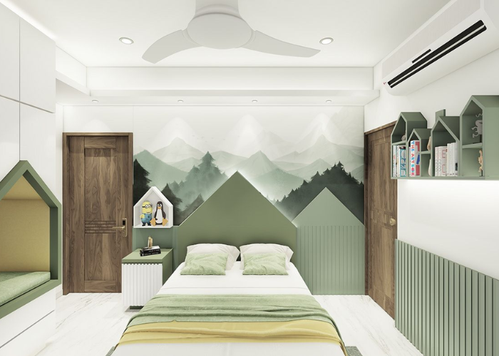 Phòng ngủ màu xanh độc đáo