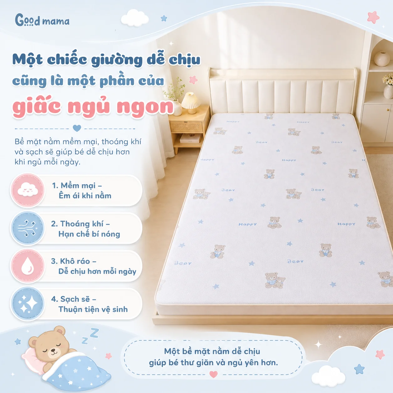 Một chiếc giường dễ chịu cũng là một phần của giấc ngủ ngon
