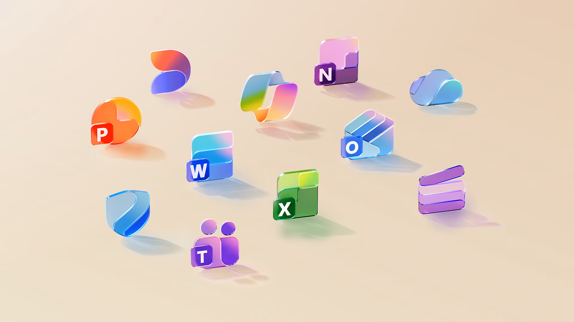 Various apps that are part of a Microsoft 365 subscription, such as: Microsoft Copilot, Word, Excel, PowerPoint, Outlook, OneNote, OneDrive, Microsoft Defender, Microsoft Teams, Microsoft Designer, Clipchamp.