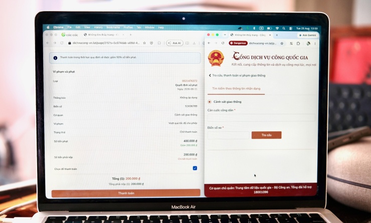 Giao diện website giả mạo thông báo phạt nguội