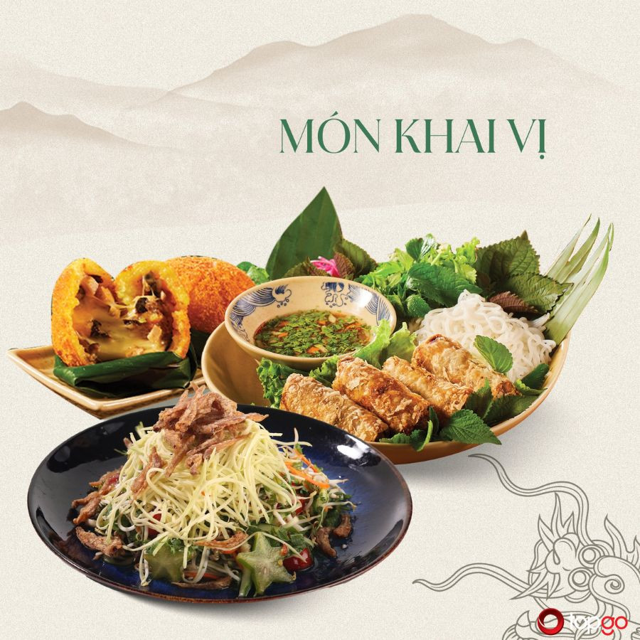 Món khai vị bò DINH tam vị mắm ngót được trình bày tinh tế tại Dinh Restaurant Landmark 72 Hà Nội