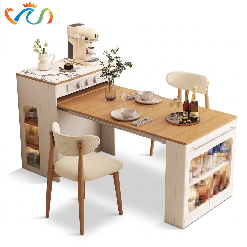 Bàn đảo gỗ tự nhiên thông minh tối ưu không gian bếp và phòng ăn