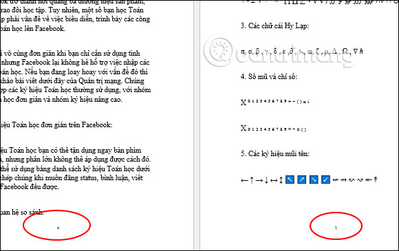 Số trang xen kẽ chữ và số