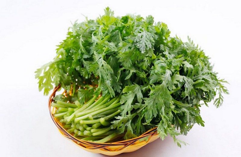 Cải cúc có mép lá xẻ thùy sâu và tỏa ra mùi tinh dầu thảo mộc đặc trưng