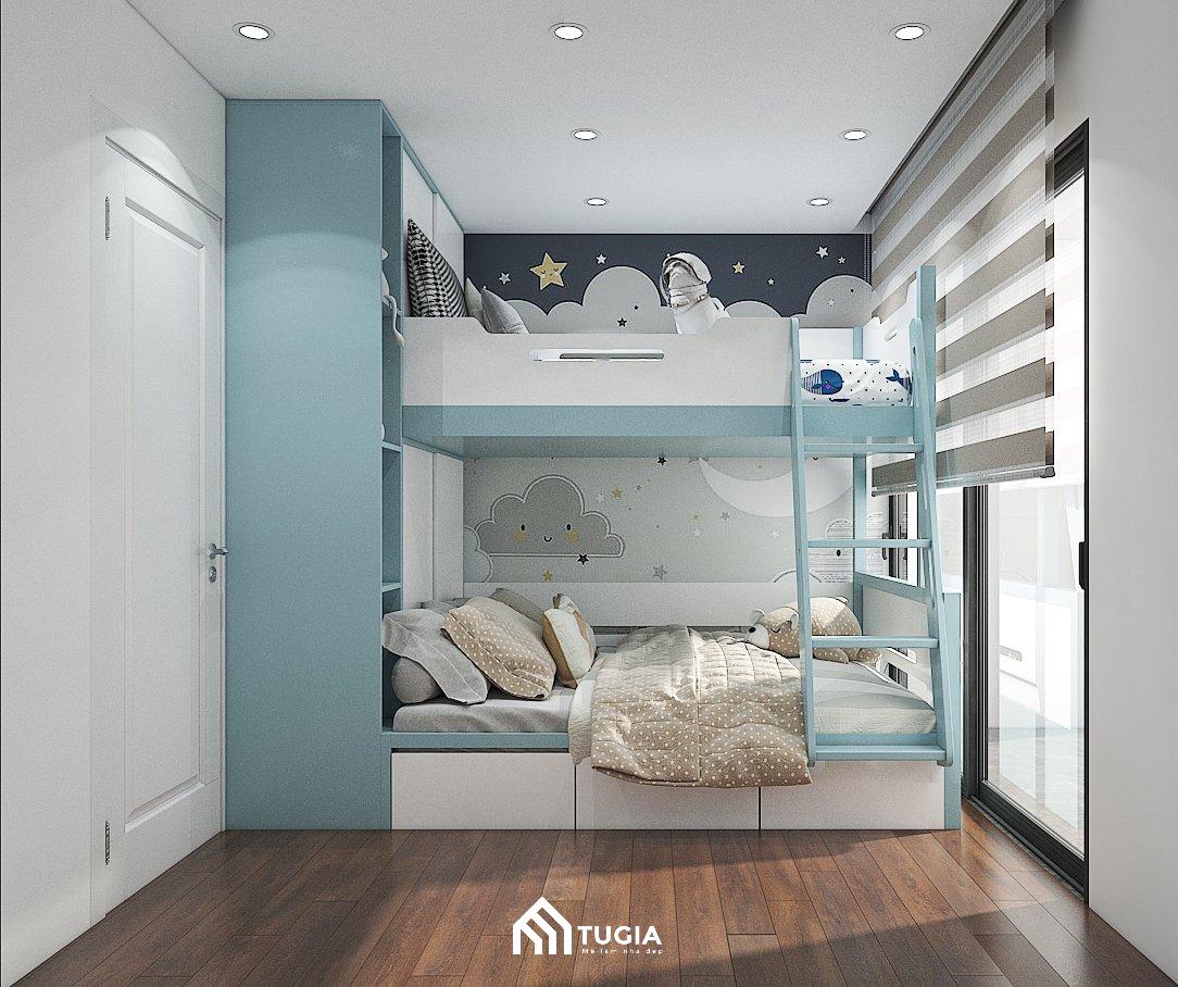 Mẫu phòng ngủ cho 2 bé trai cá tính với màu sắc năng động