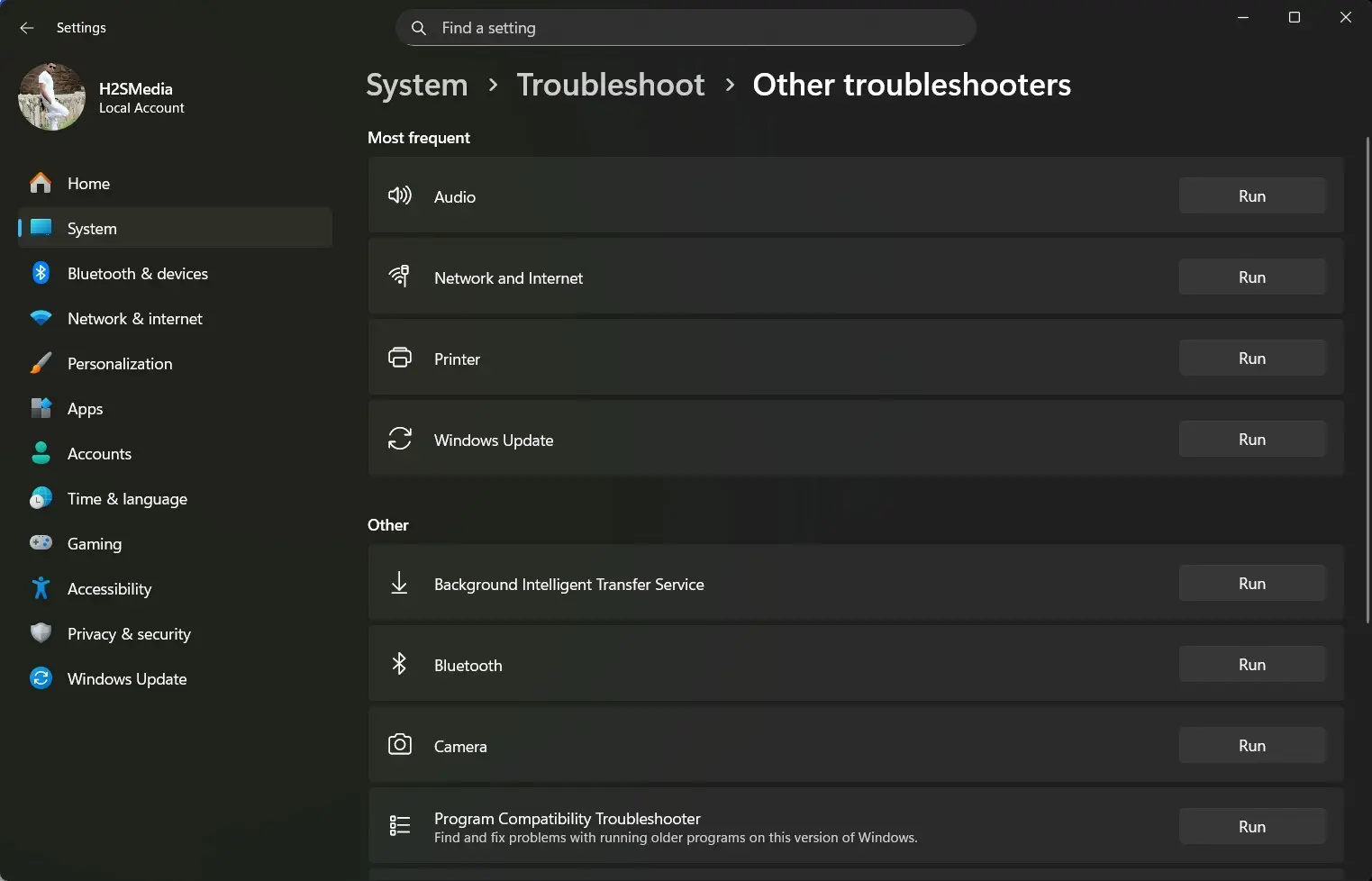 Other Troubleshooters on Windows 11