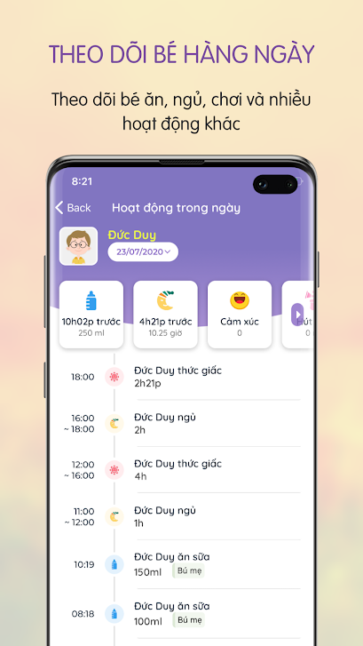 Giao diện ứng dụng Bé của mẹ