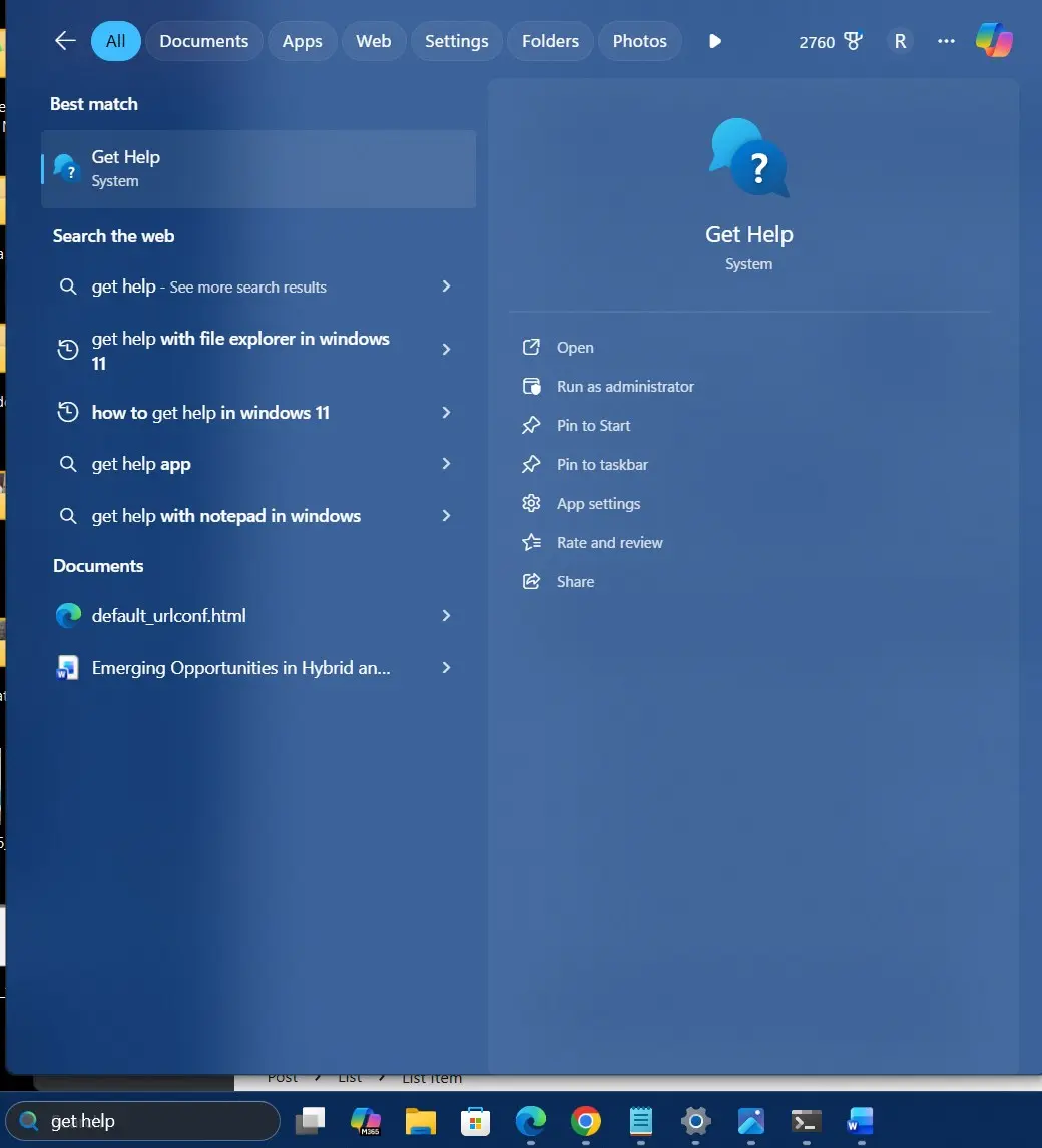 Open Get Help Window