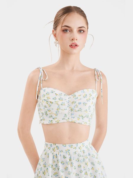 Áo hoa 2 dây croptop rút nhún ngực