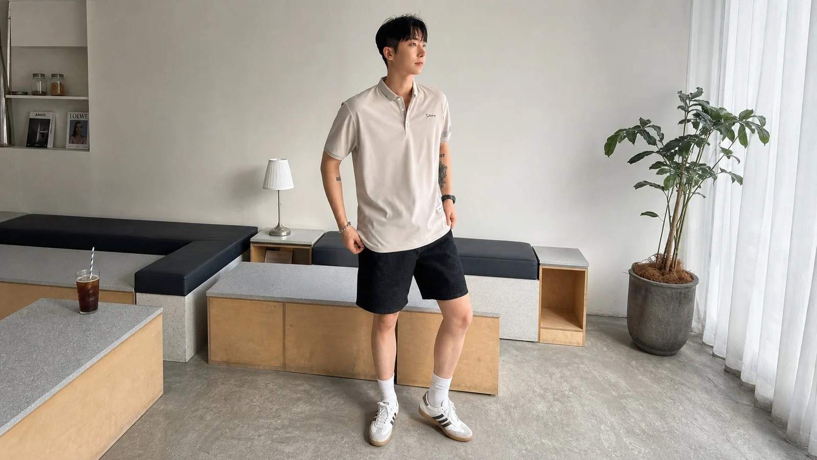 Áo polo phối quần short nam mùa hè gọn gàng