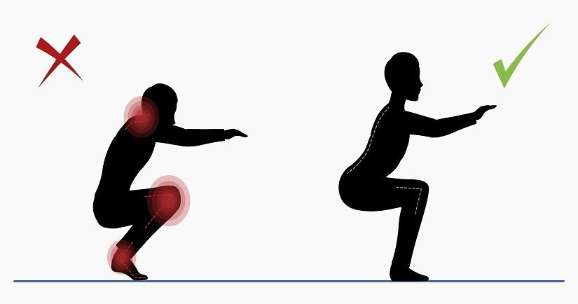 Gót chân nhấc lên khi squat