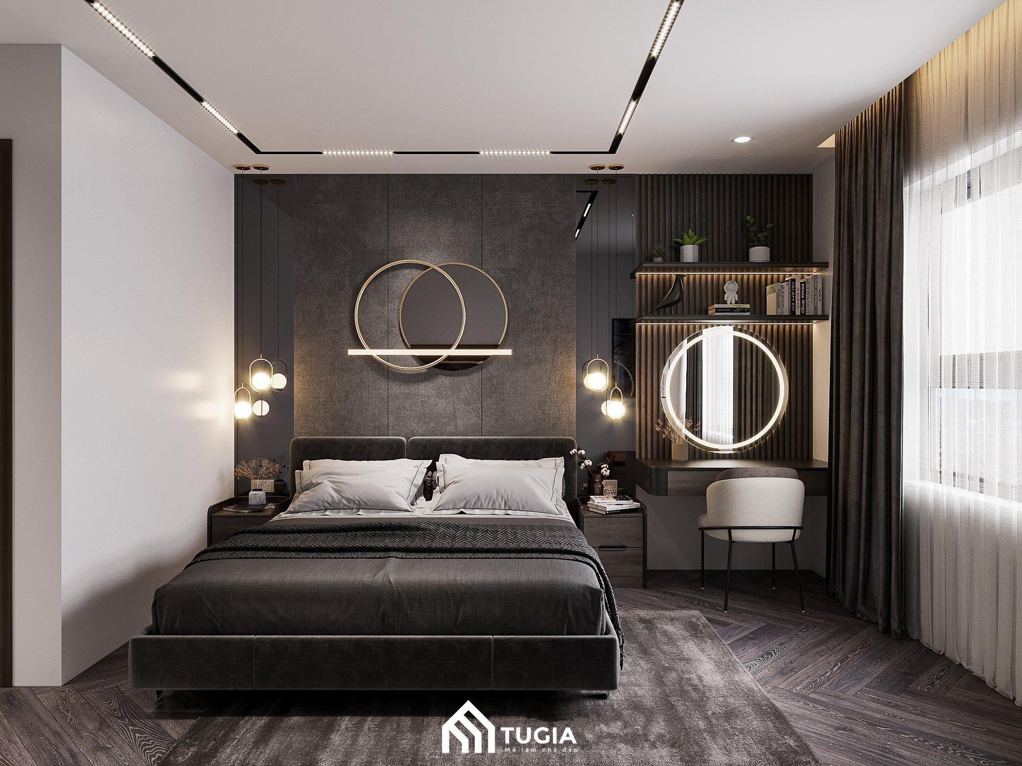 Phòng ngủ nhỏ cho nữ màu đen huyền bí và cuốn hút