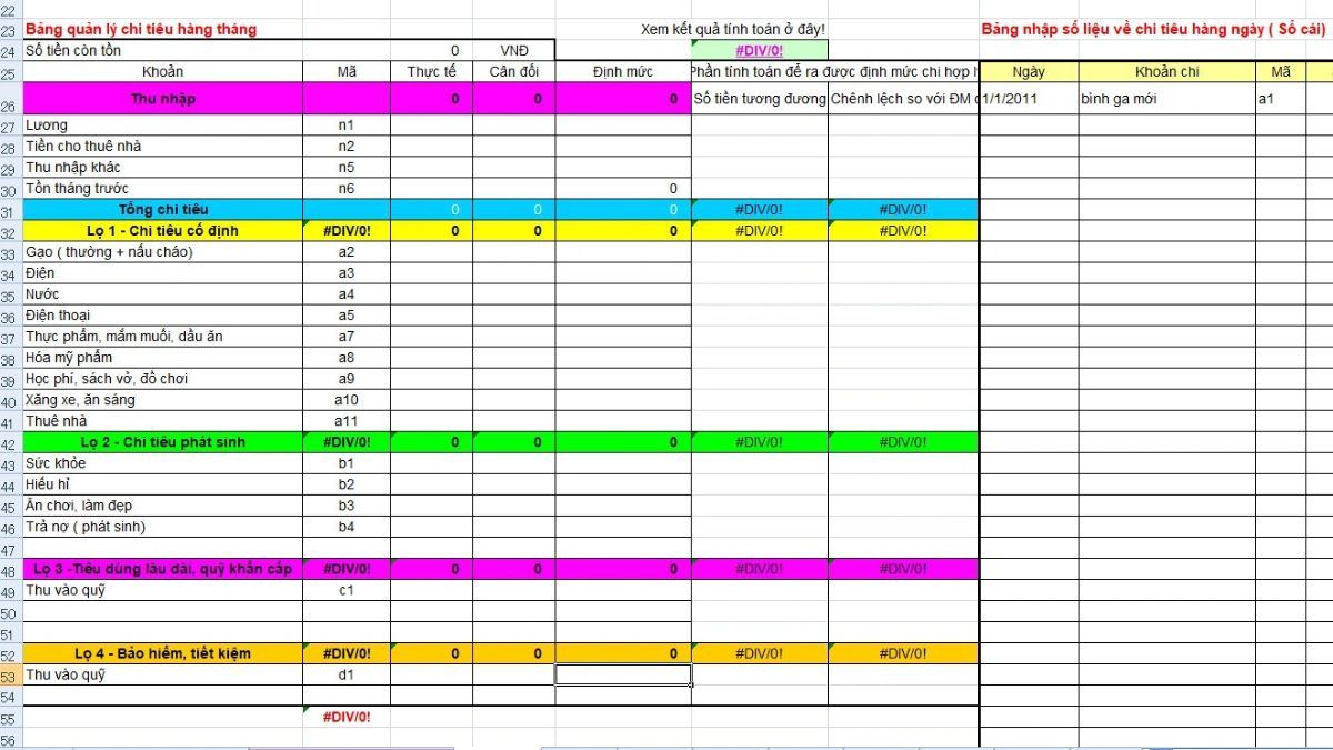 Tổng quan mẫu bảng thu chi gia đình trên Excel